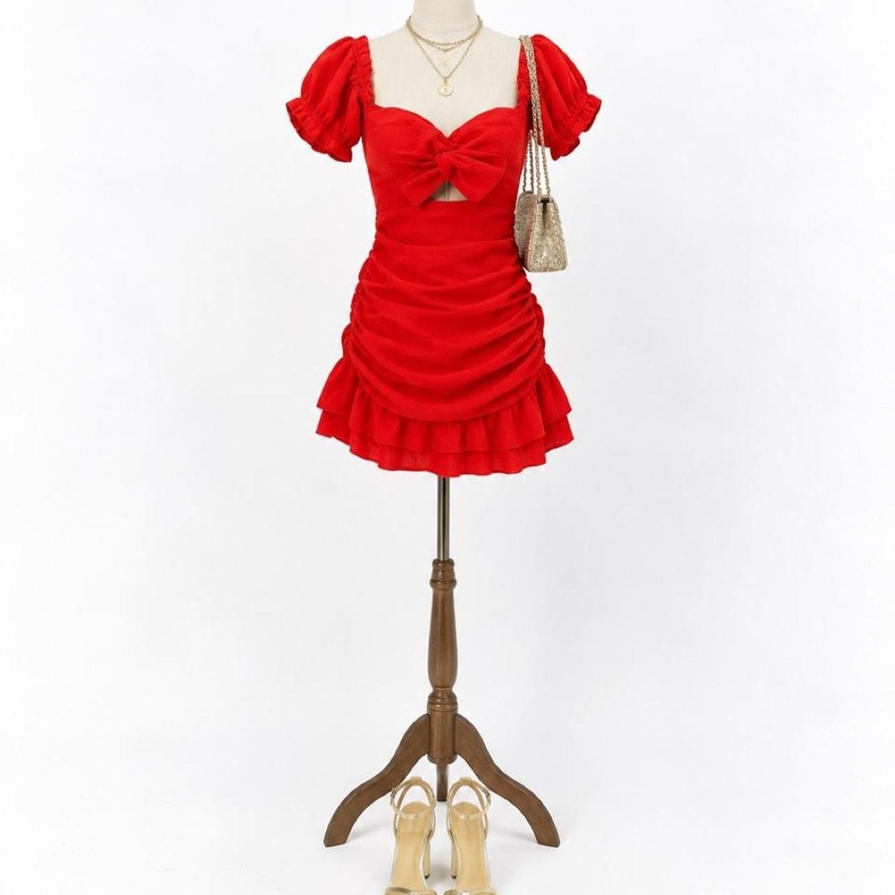 MABLE Red Ruched Mini Dress – Size Small